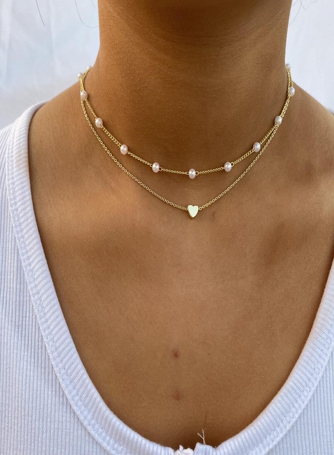 ASCOMY Dainty Gold Necklace for Women 14K Gold Plated Necklaces for Her Layered Pearl Choker O Chain Love Heart Pendant Necklaces Cute Necklaces Festival Jewelry Gift for Women - Image 3